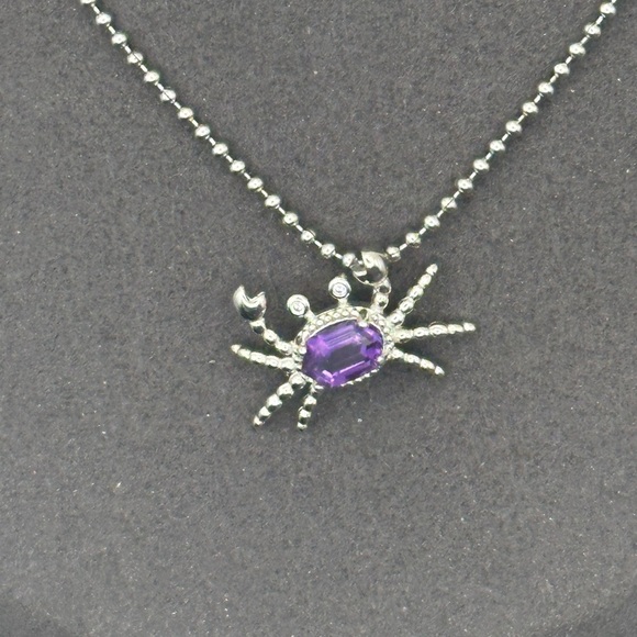 Adorable Silver 925 and Amethyst Crab Pendant Necklace on Stainless Steel Chain - Picture 5 of 13